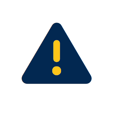 A blue triangle with a gold exclamation mark inside it.